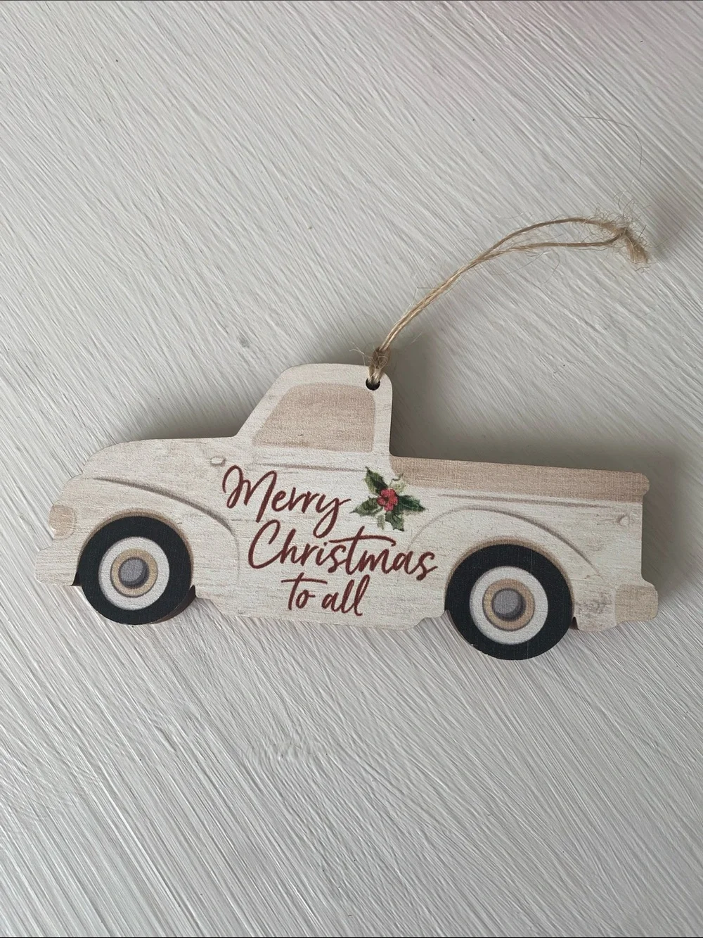 Set of 3 Rustic Ornaments, Red Cardinal, White Truck, Silver Metal 3D Snowflake